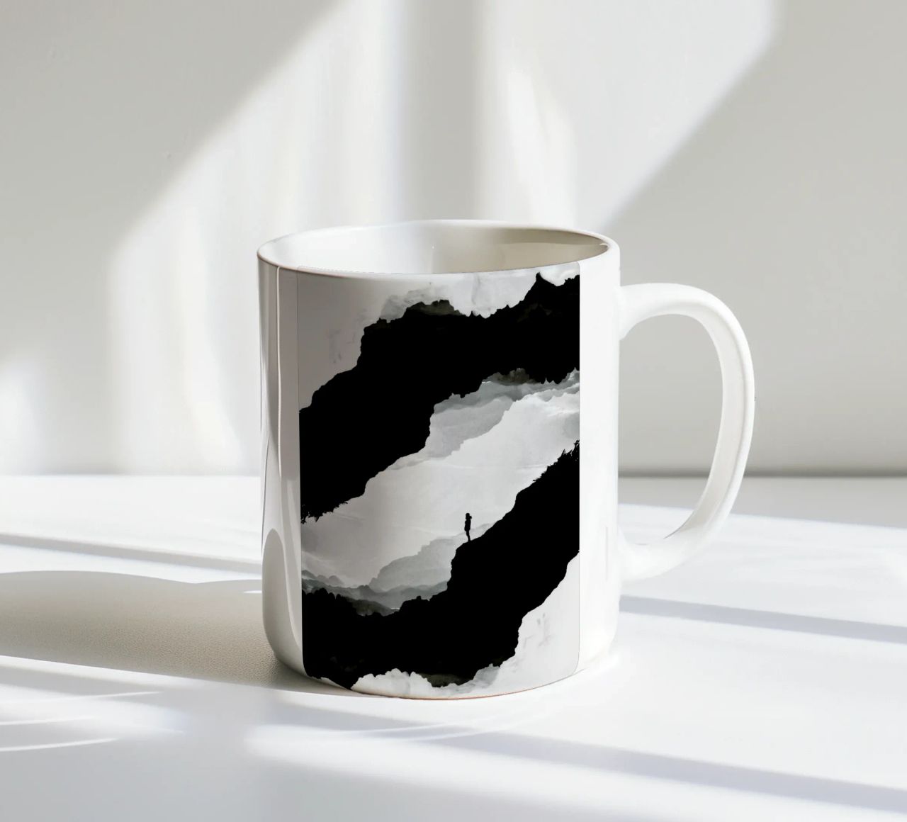 White Isolation a girl standing at the edge of a cliff tazza in ceramica da Stoian Hitrov