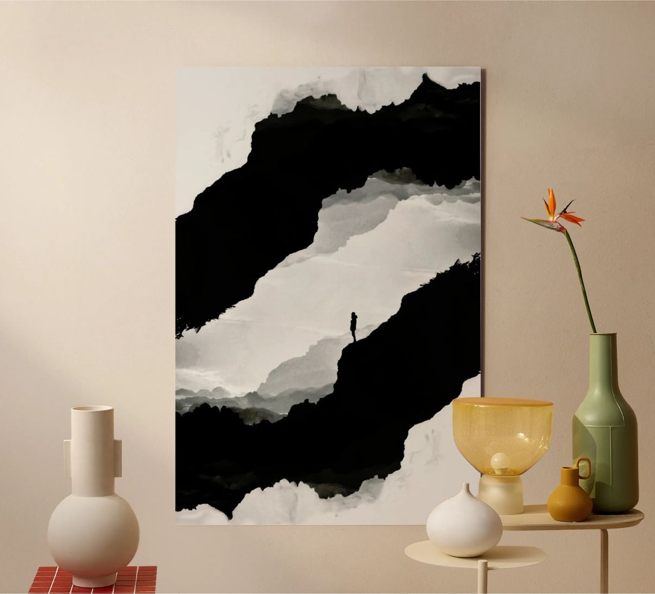White Isolation a girl standing at the edge of a cliff alluminio dibond da Stoian Hitrov