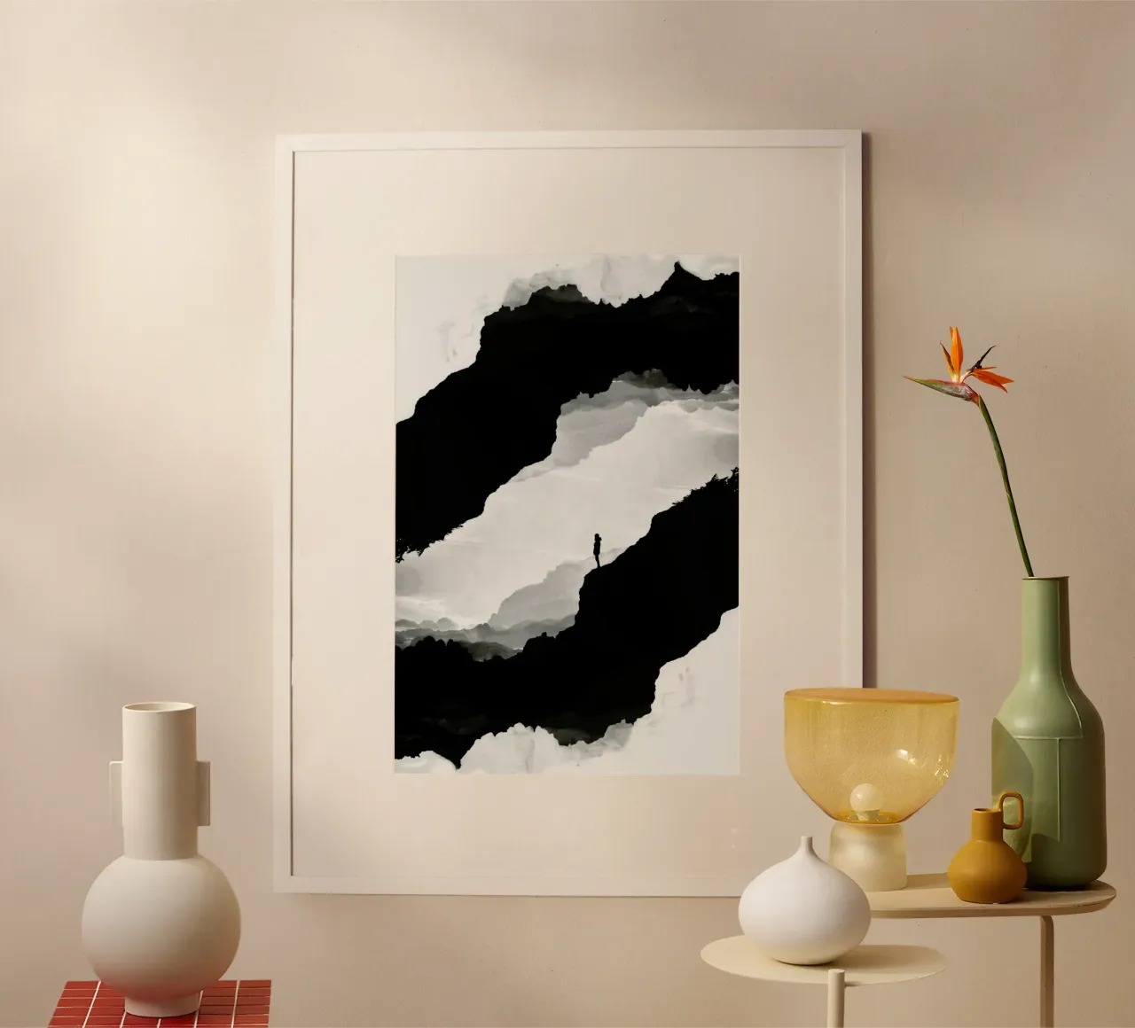 White Isolation a girl standing at the edge of a cliff poster da Stoian Hitrov