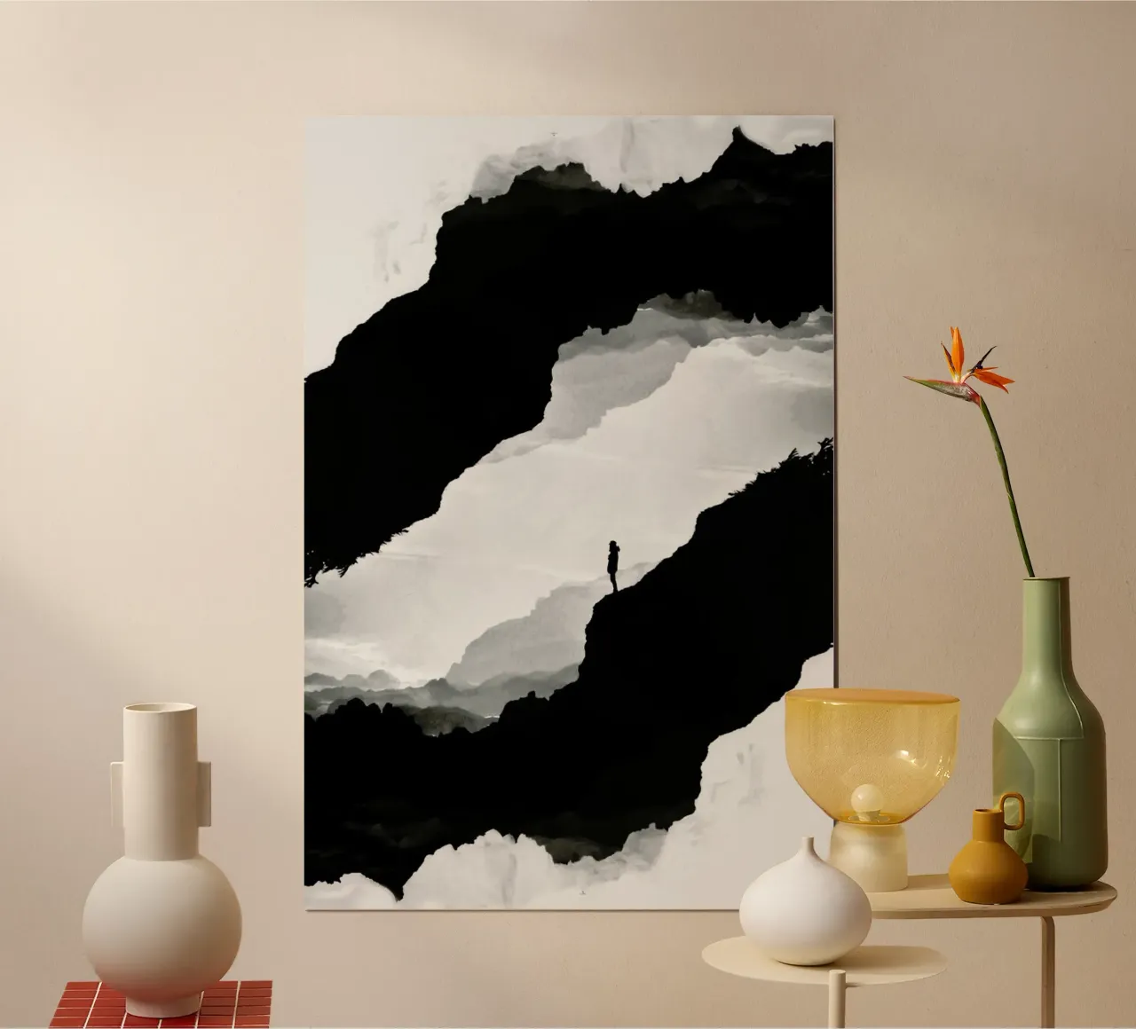 White Isolation a girl standing at the edge of a cliff poster da Stoian Hitrov