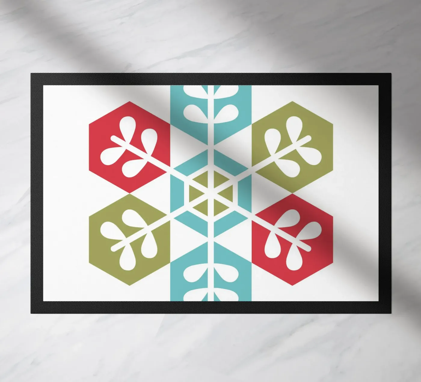 Geometric Snowflake doormat by Kim Hubball Studio