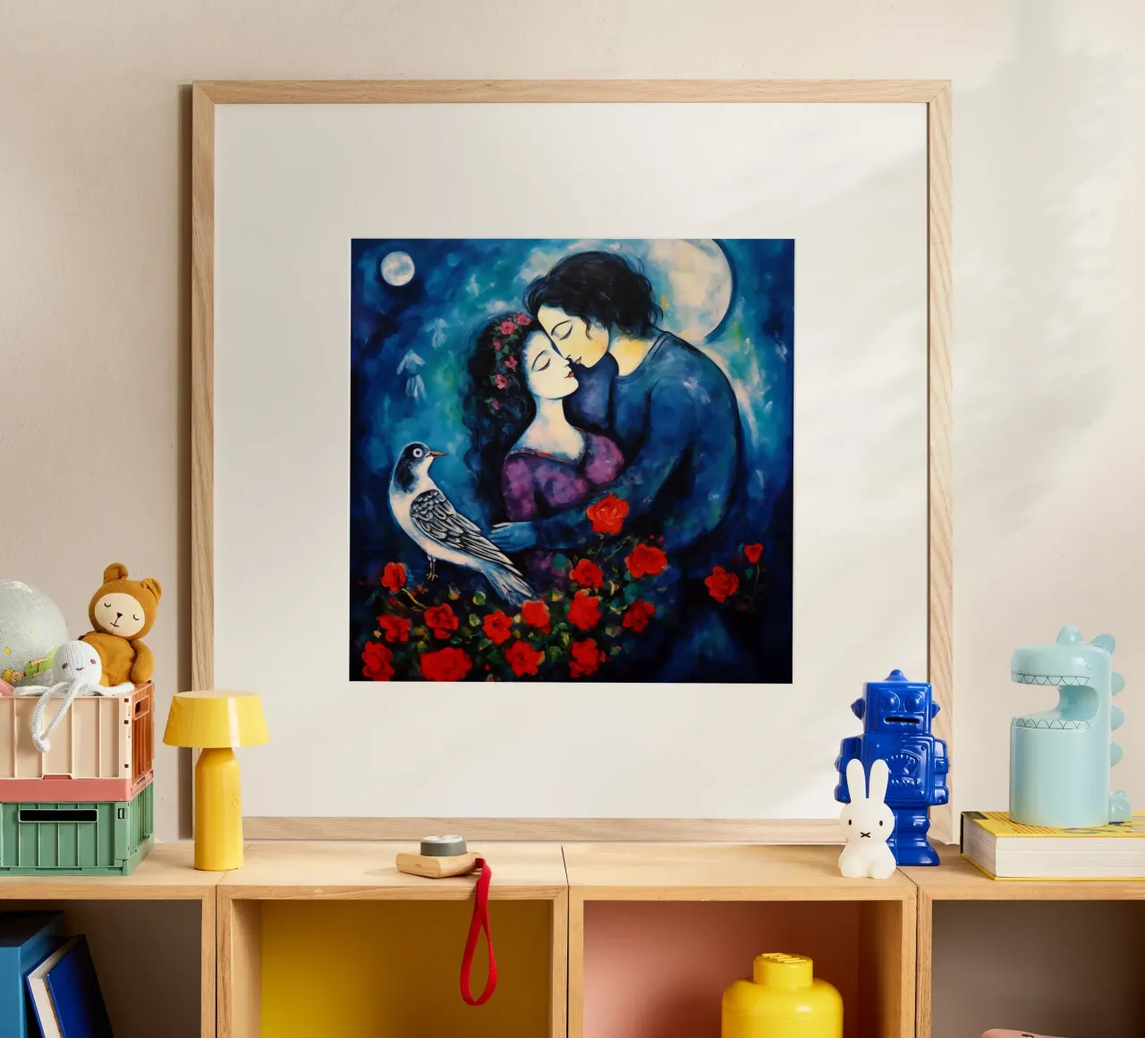 Amanti ispirati a Chagall con rose e colombe carta hahnemühle da Autofocus