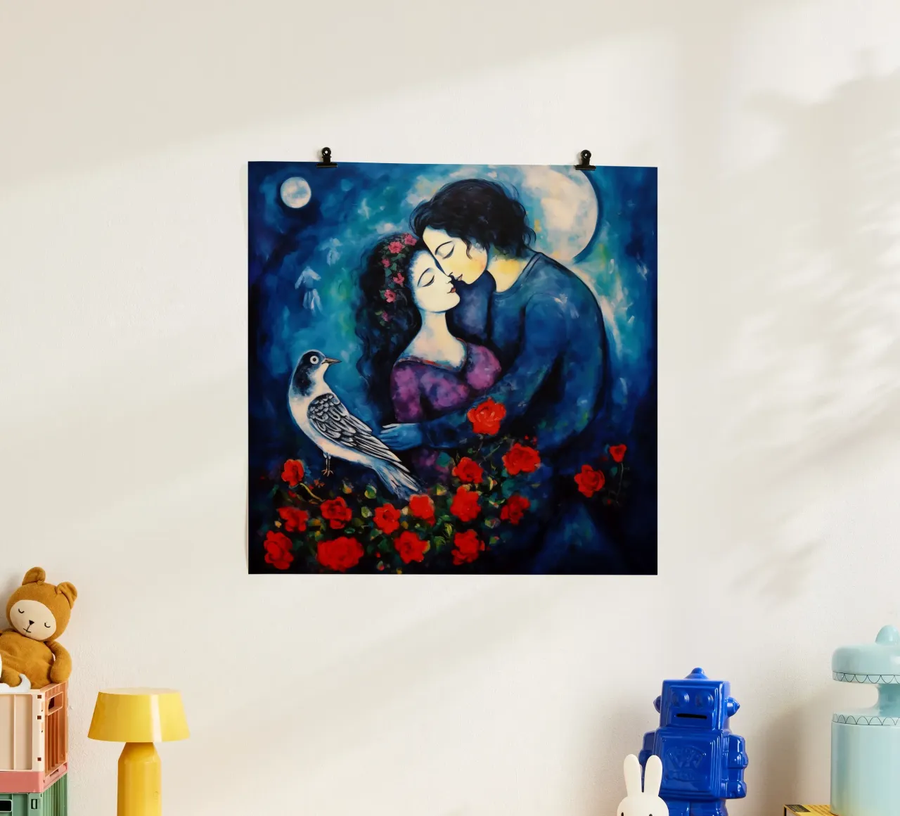 Amanti ispirati a Chagall con rose e colombe carta hahnemühle da Autofocus