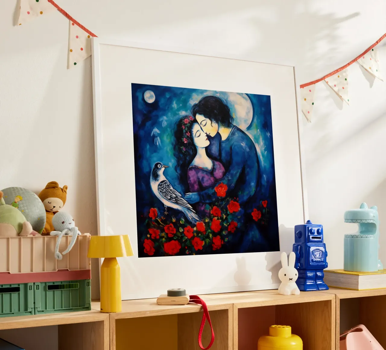 Amanti ispirati a Chagall con rose e colombe carta hahnemühle da Autofocus