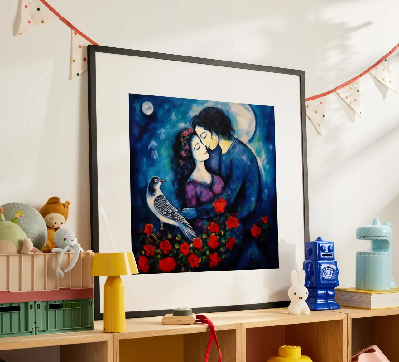 Amanti ispirati a Chagall con rose e colombe carta hahnemühle da Autofocus