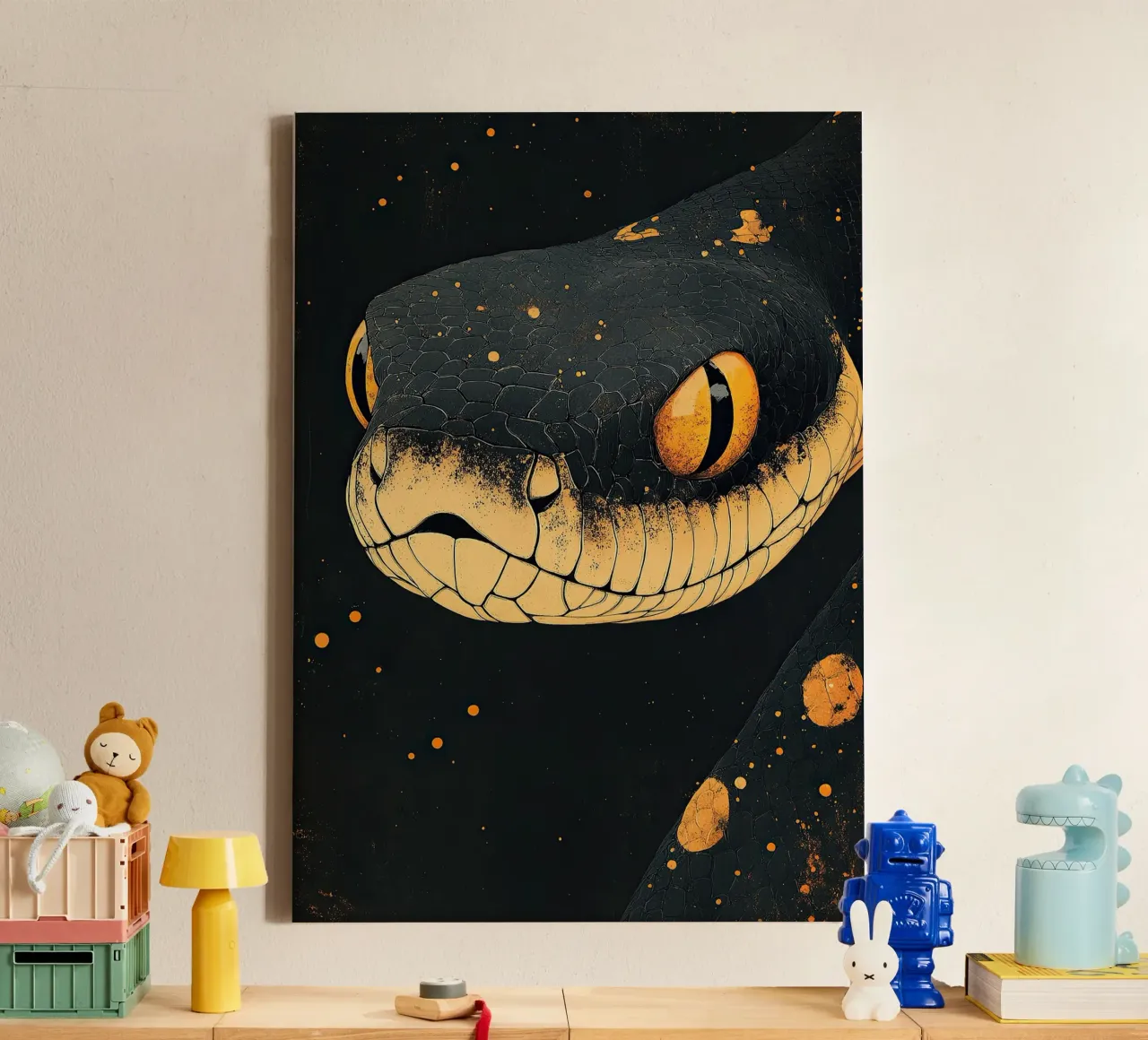 In the shadow of the snake: The silent danger canvas with Floater frame by Nikis Art Studio
