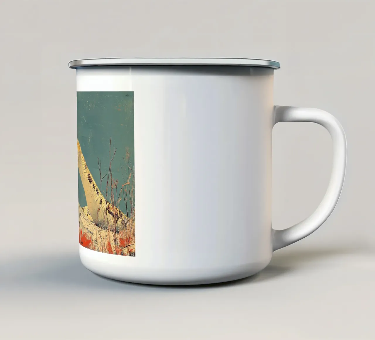 In de schaduw van de slang: het stille gevaar emaille mok van Nikis Art Studio
