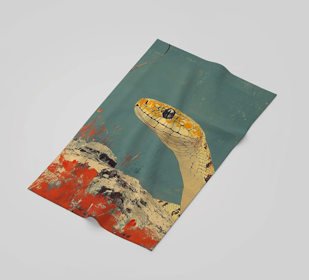 In the shadow of the snake: The silent danger beach towel by Nikis Art Studio