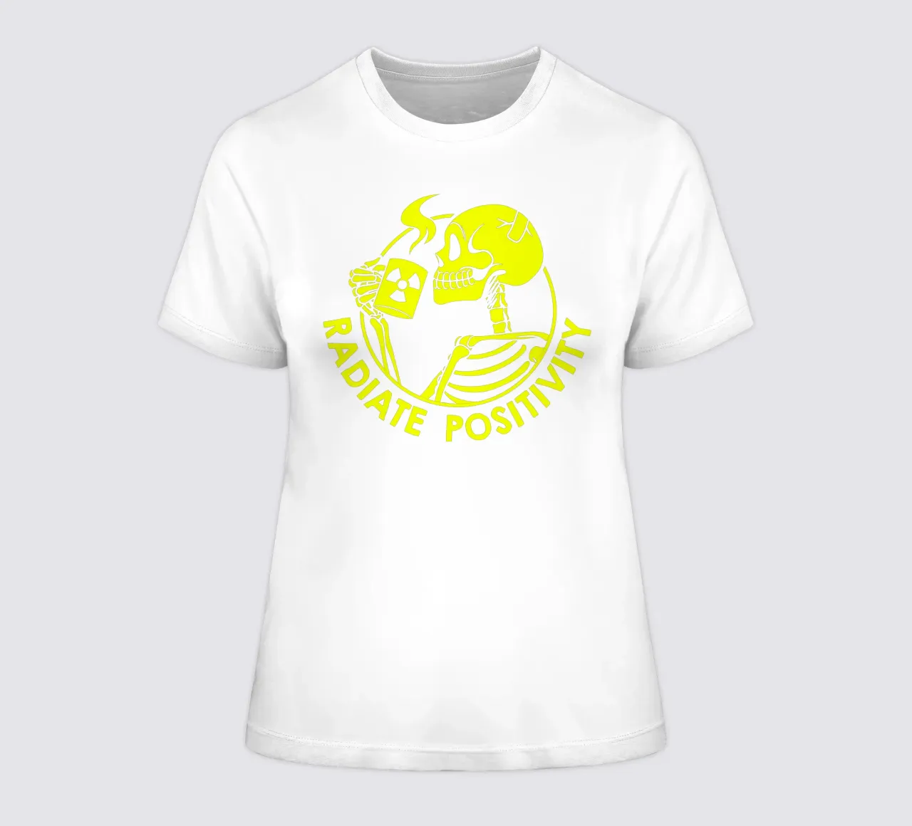 Radiate Positivity Funny Skeleton women's fitted t-shirt by Tobe Fonseca