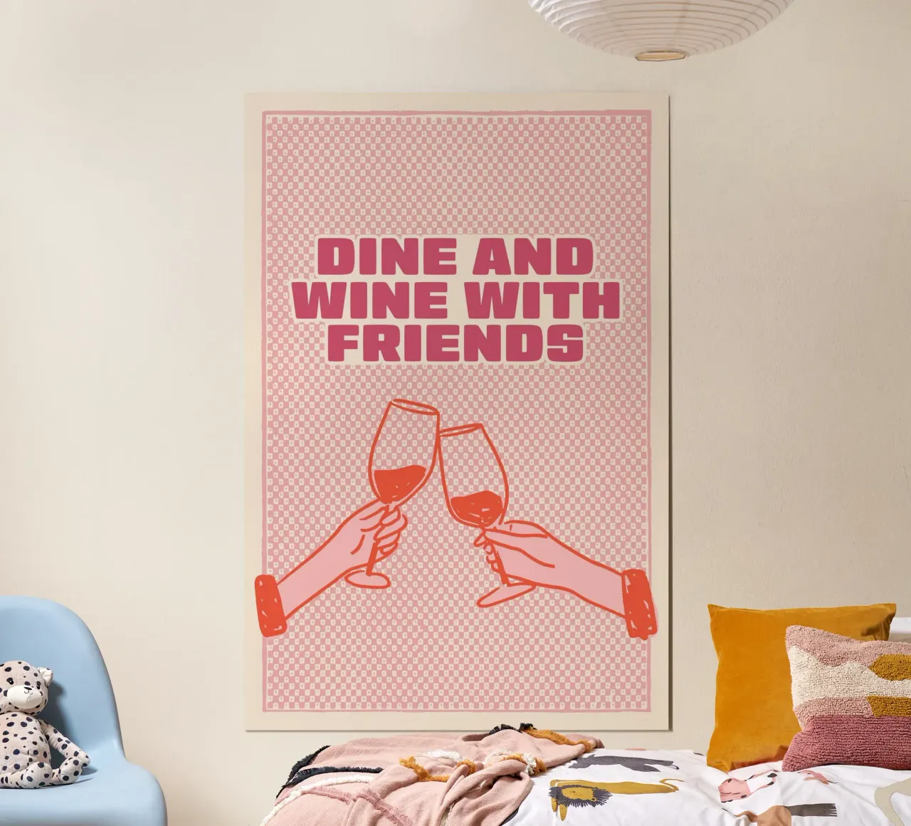 Dine and Wine with Friends Poster mit Holzrahmen von Malou-Studio