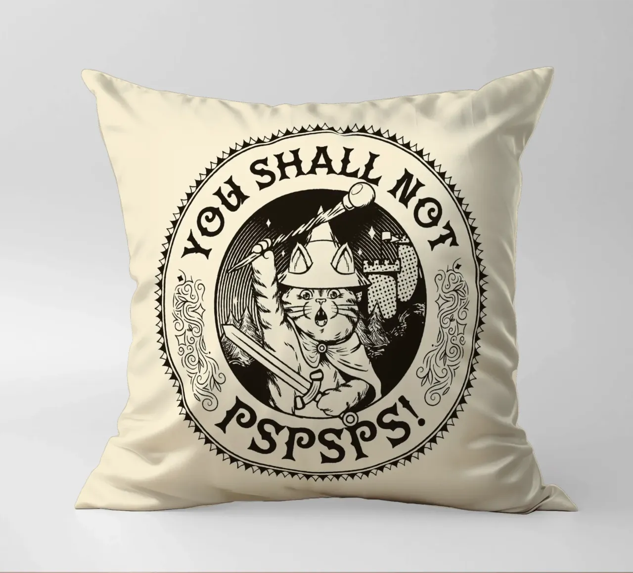 Non devi Pspsps Gatto divertente cuscino da Tobe Fonseca