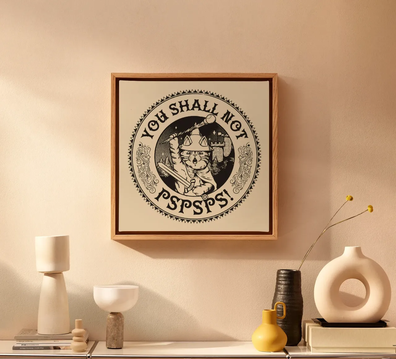 You Shall Not Pspsps Funny Cat canvas with Floater frame by Tobe Fonseca