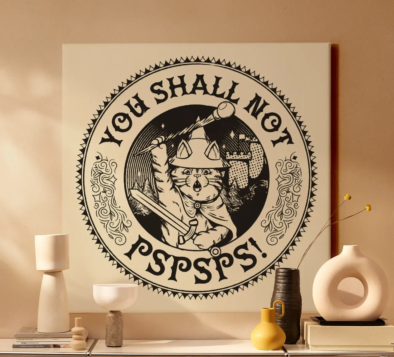 You Shall Not Pspsps Funny Cat canvas with Floater frame by Tobe Fonseca
