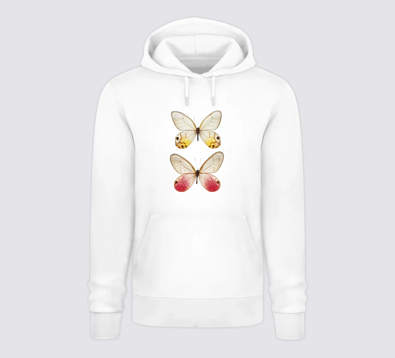 Élégance douce : Papillon jaune et rose sweat à capuche de Curious Collections by Marielle Leenders