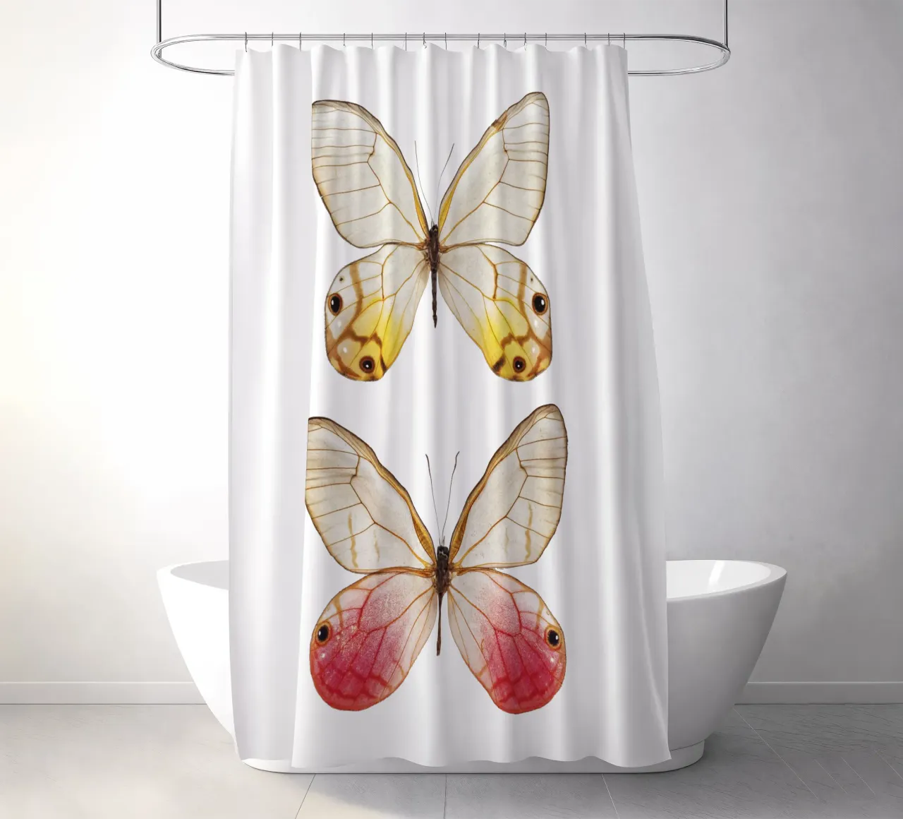 Soft Elegance: Yellow and Pink Butterfly shower curtain by Curious Collections by Marielle Leenders