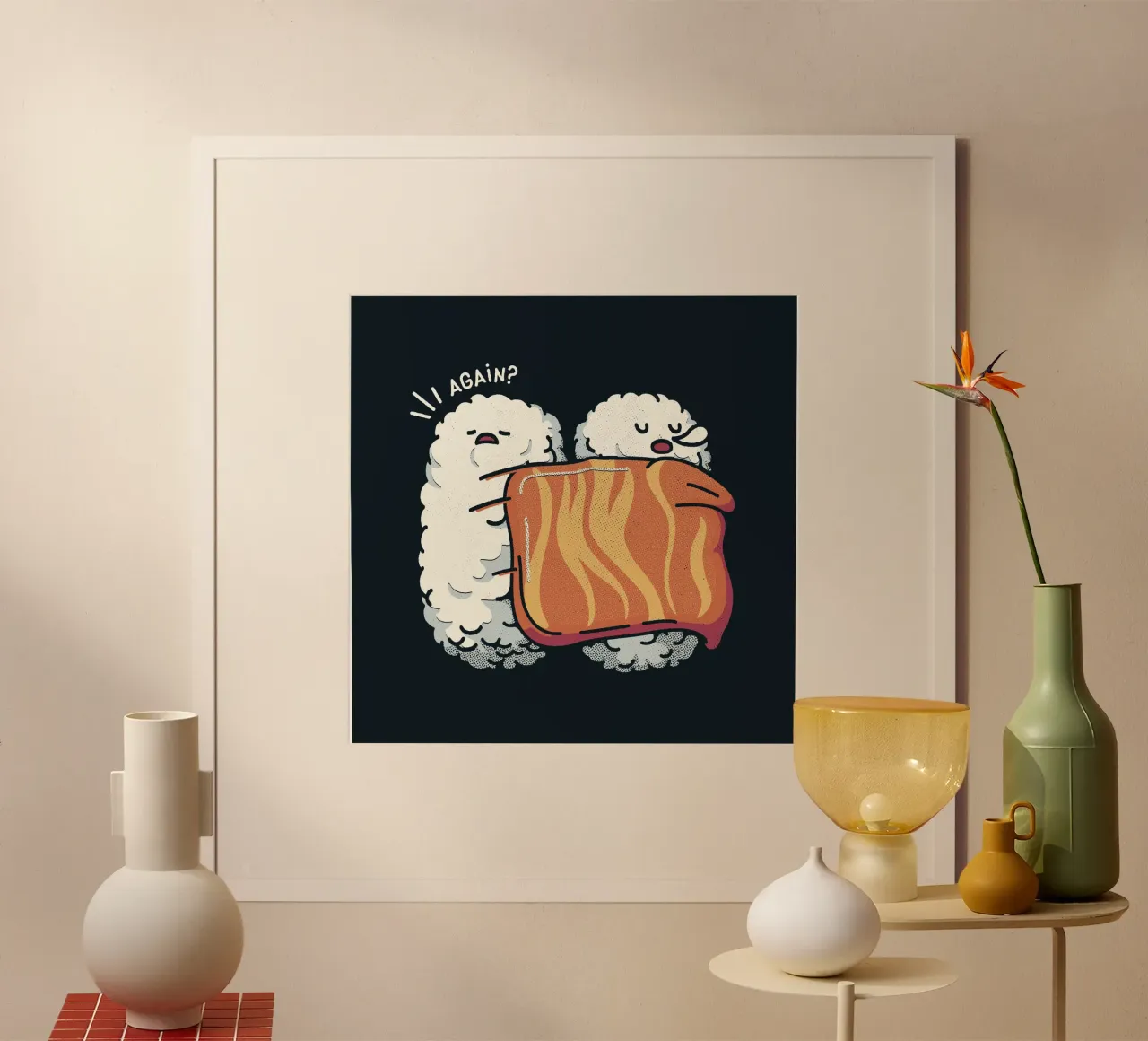 Di nuovo il sushi a letto poster con telaio in alluminio da Tobe Fonseca