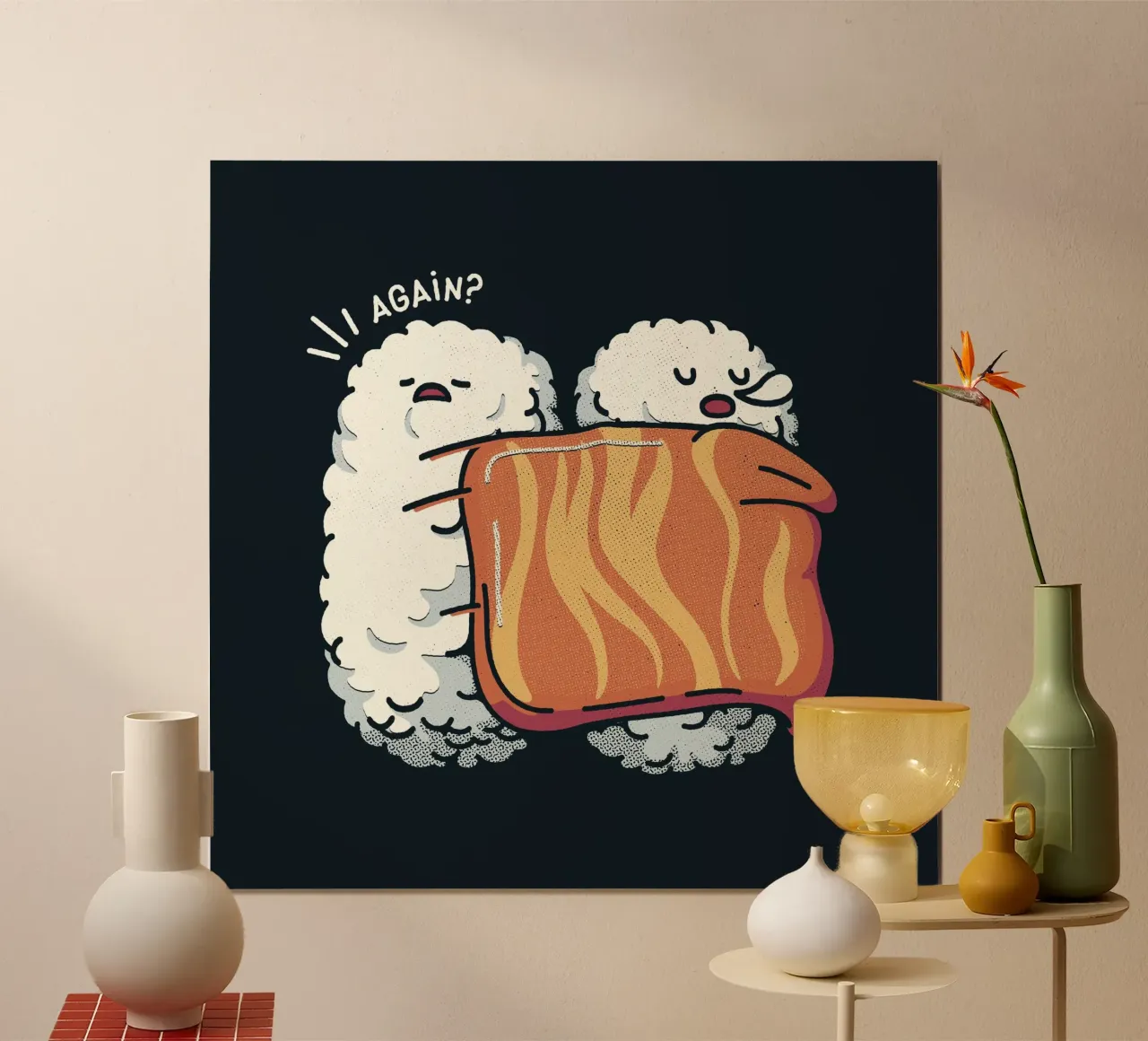 Di nuovo il sushi a letto poster con telaio in alluminio da Tobe Fonseca