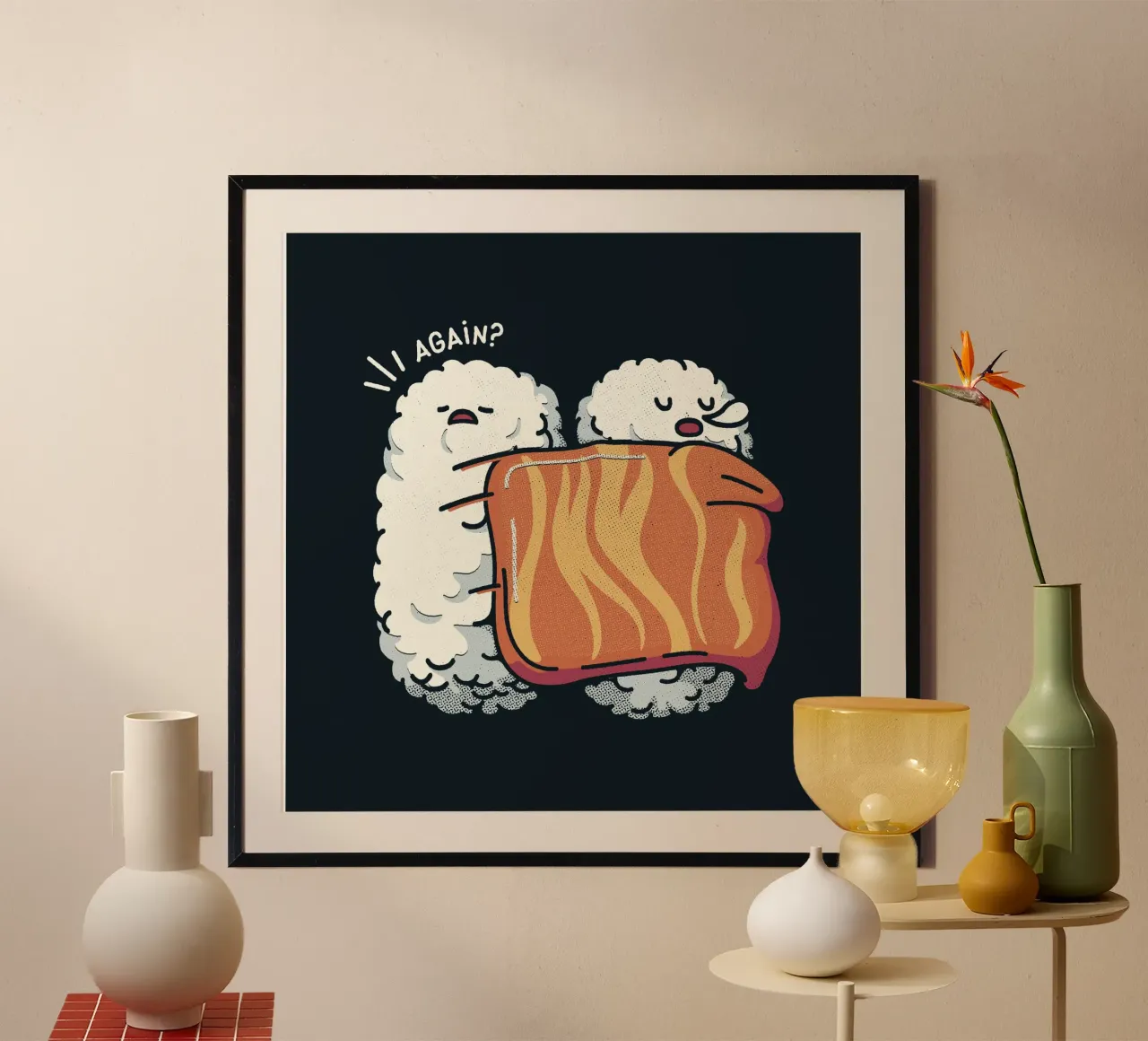 Di nuovo il sushi a letto poster con telaio in alluminio da Tobe Fonseca