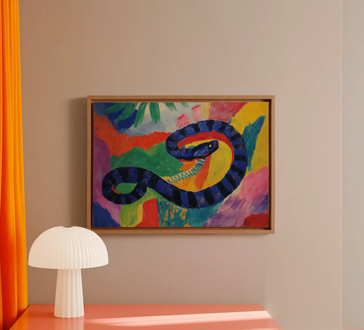 The snake witch: seduction and danger canvas with Floater frame by Nikis Art Studio