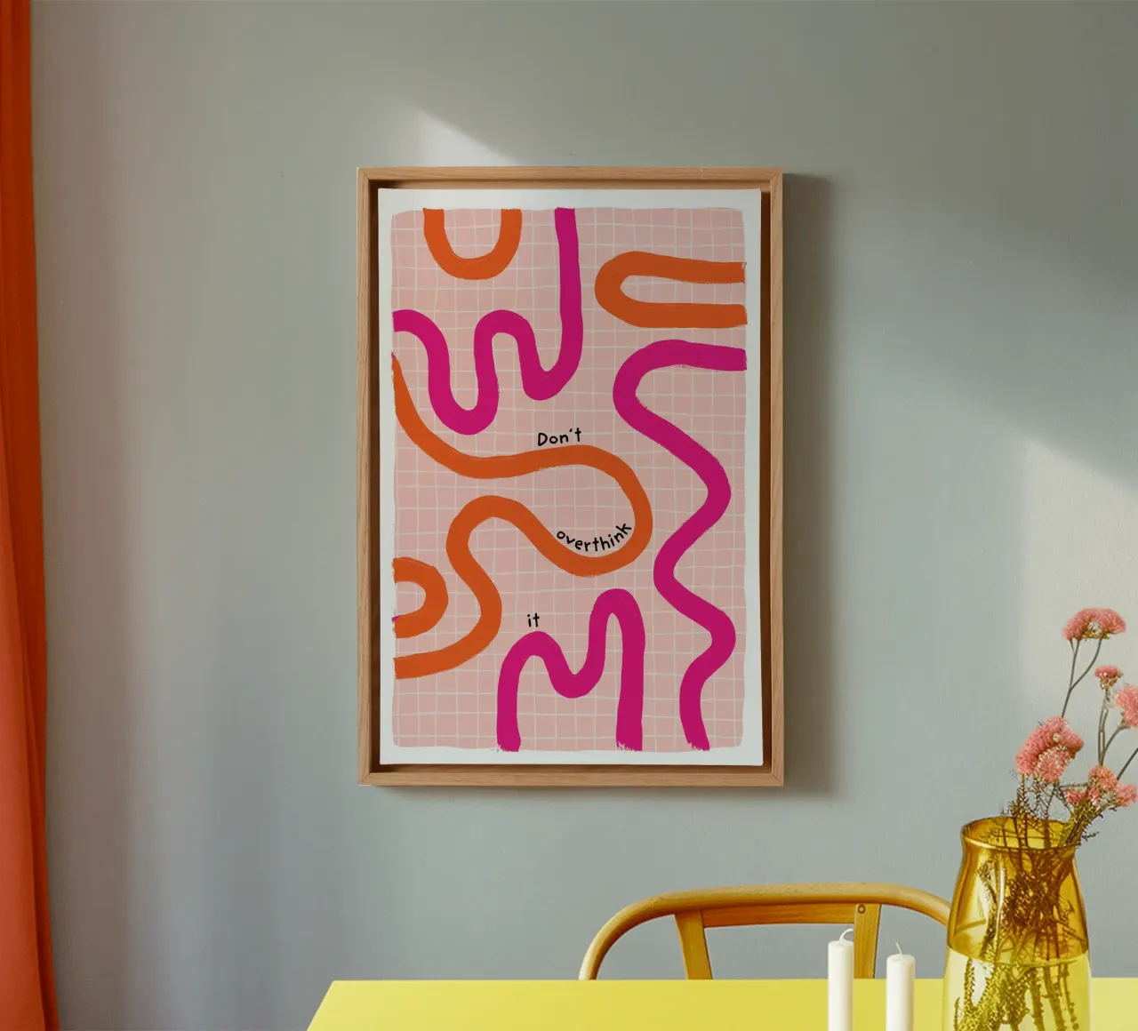 Non pensateci troppo - Arancione Rosa tela con Cornice a cassetta da Malou-Studio