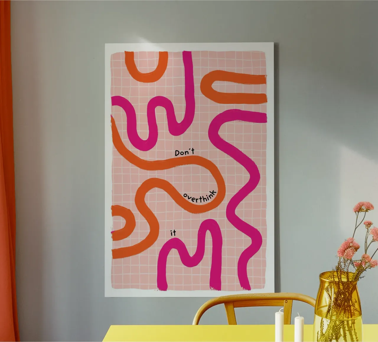 Non pensateci troppo - Arancione Rosa tela con Cornice a cassetta da Malou-Studio