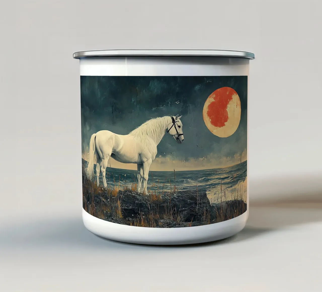 Cavallo - Una danza nella notte tazza in smalto da Nikis Art Studio