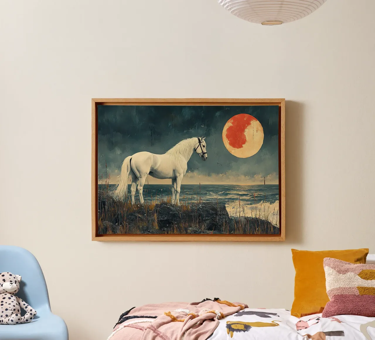 Paard - Een dans in de nacht canvas met Baklijst van Nikis Art Studio