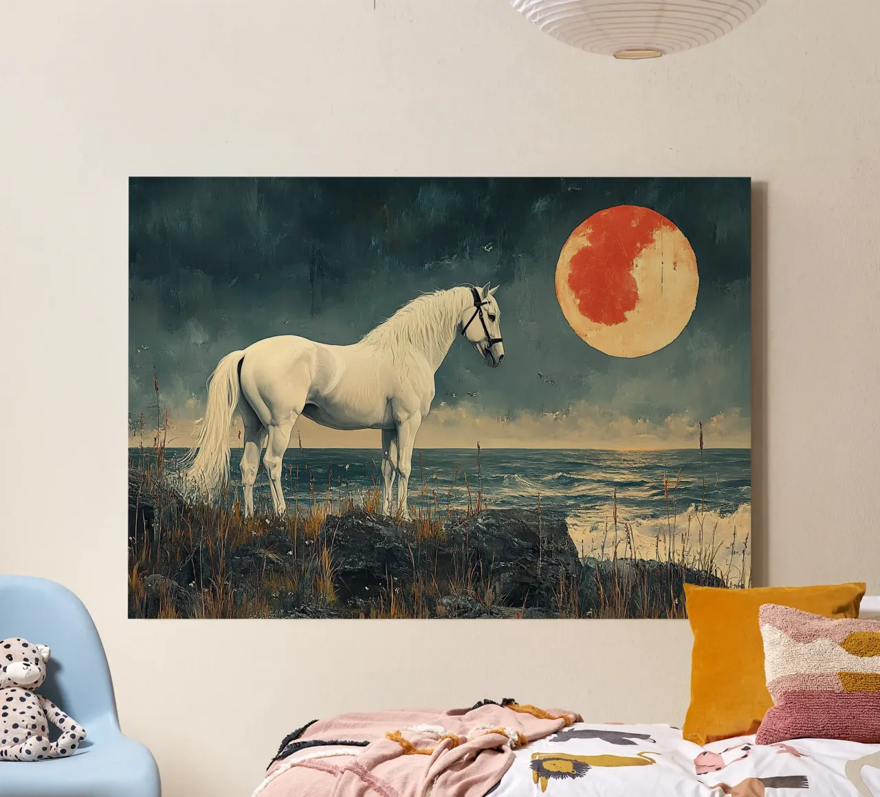 Paard - Een dans in de nacht canvas met Baklijst van Nikis Art Studio