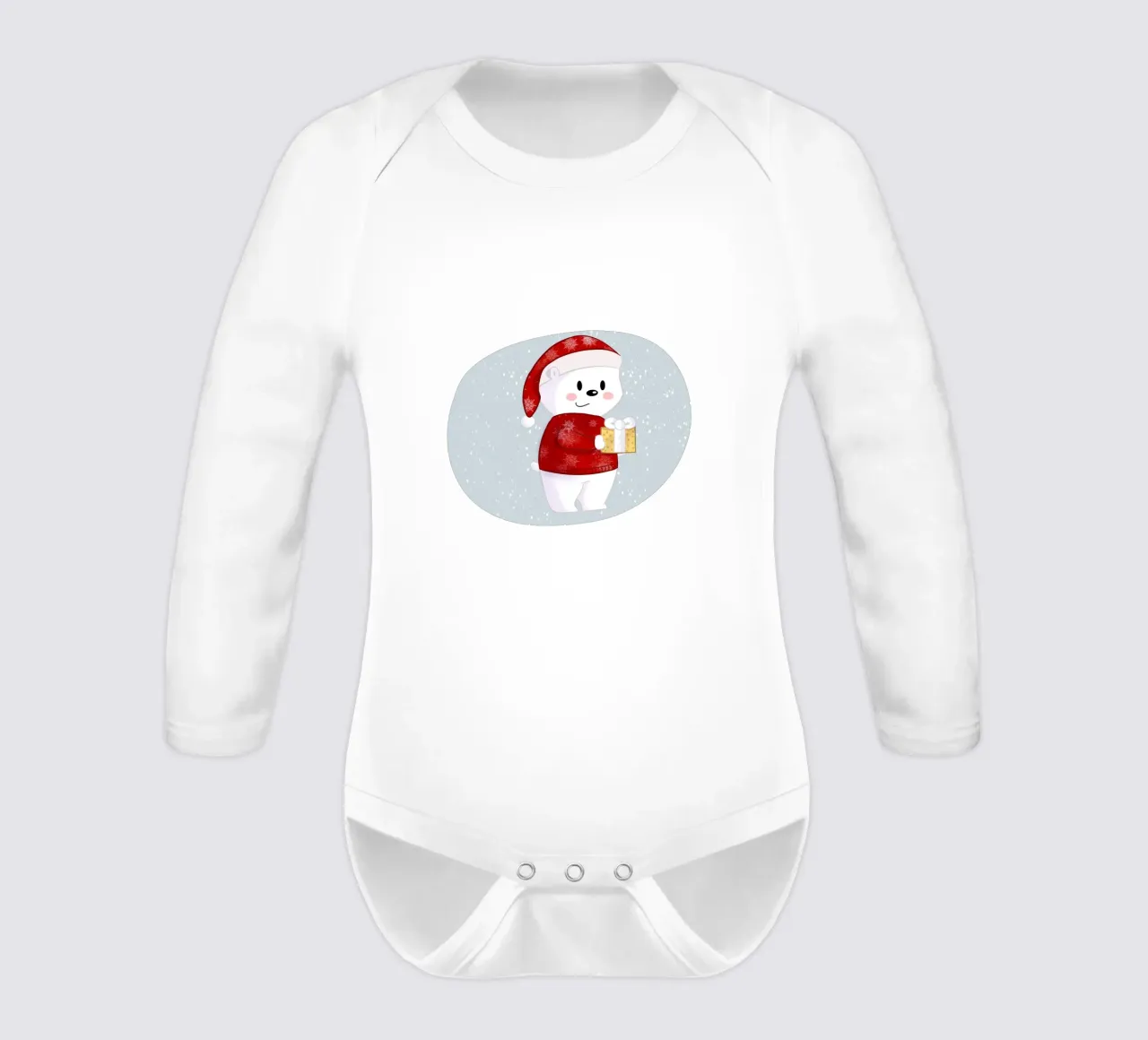 Christmas polar bear in the snow long-sleeve baby romper by Kiroiharu
