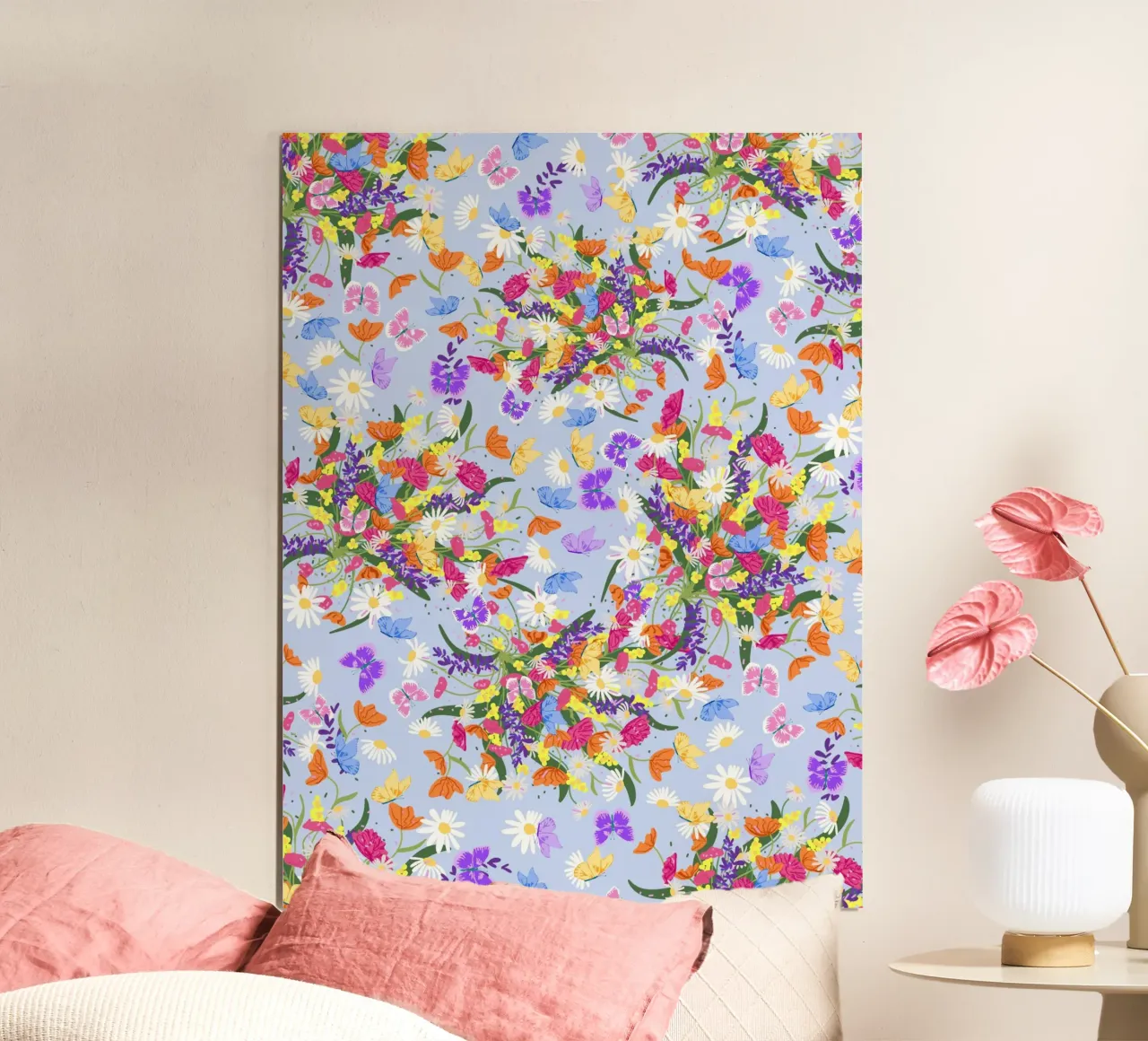 Motivo Fiori e Farfalle poster con telaio in legno da Illustration Raissa Oltmanns