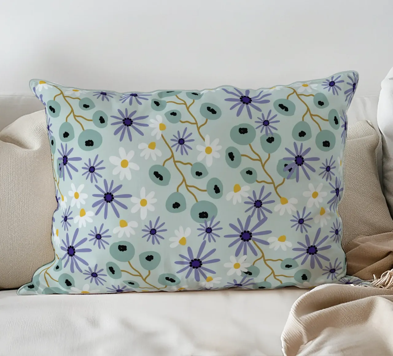 Pattern Abstract blue Flowers cuscino da Illustration Raissa Oltmanns