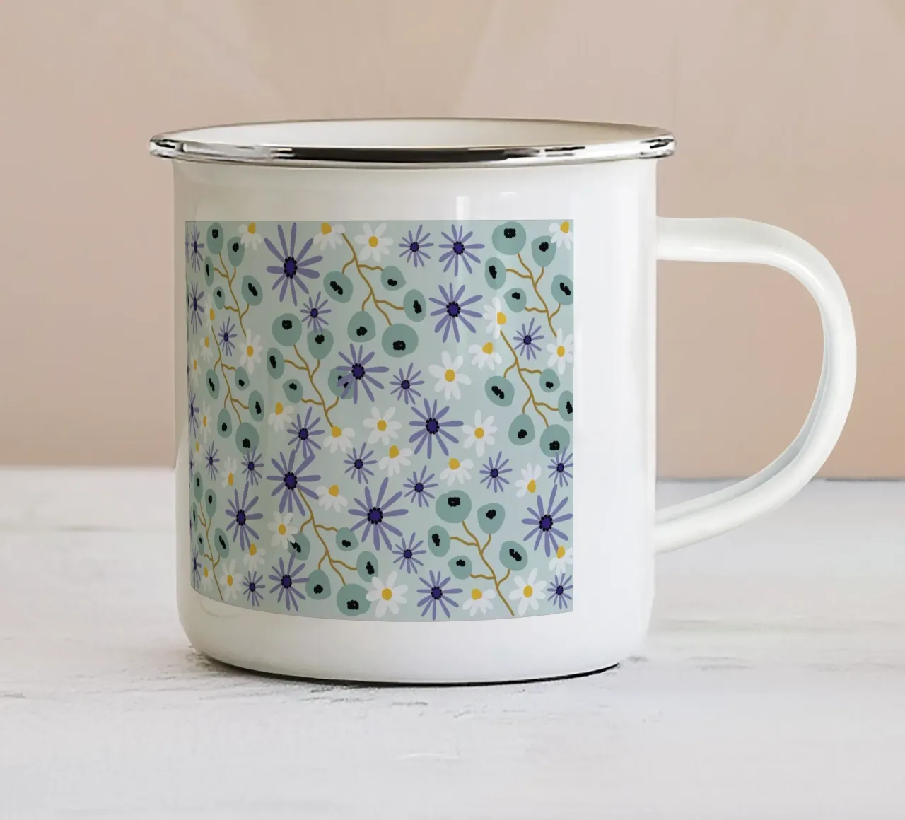 Pattern Abstract blue Flowers tazza in smalto da Illustration Raissa Oltmanns