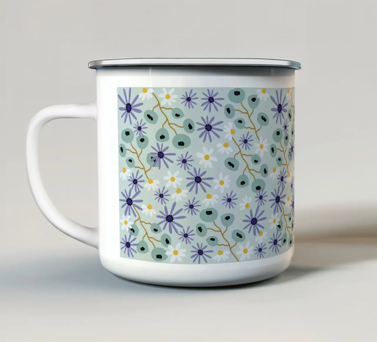 Pattern Abstract blue Flowers tazza in smalto da Illustration Raissa Oltmanns
