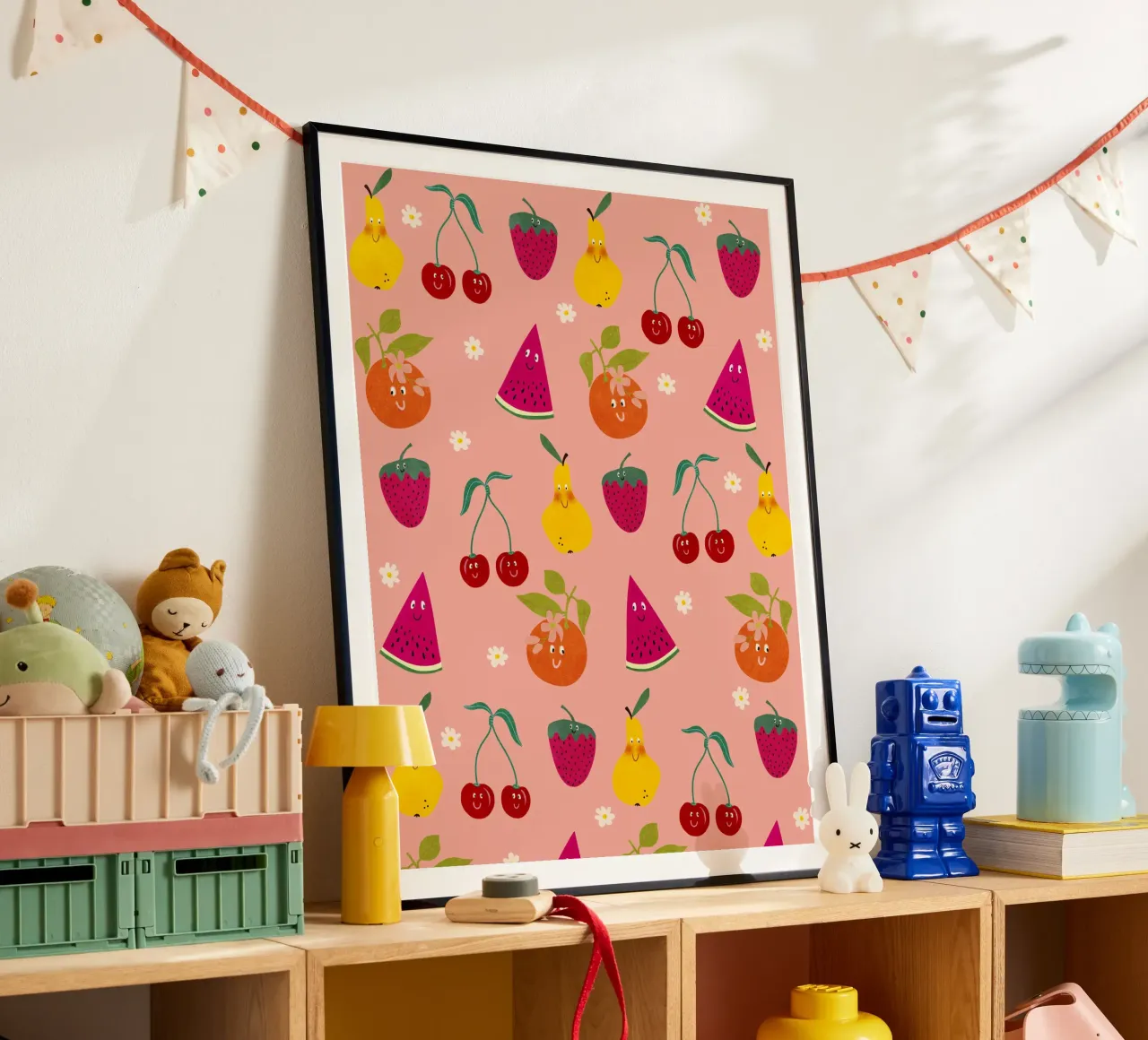 Pattern Fruit Gang poster con telaio in legno da Illustration Raissa Oltmanns