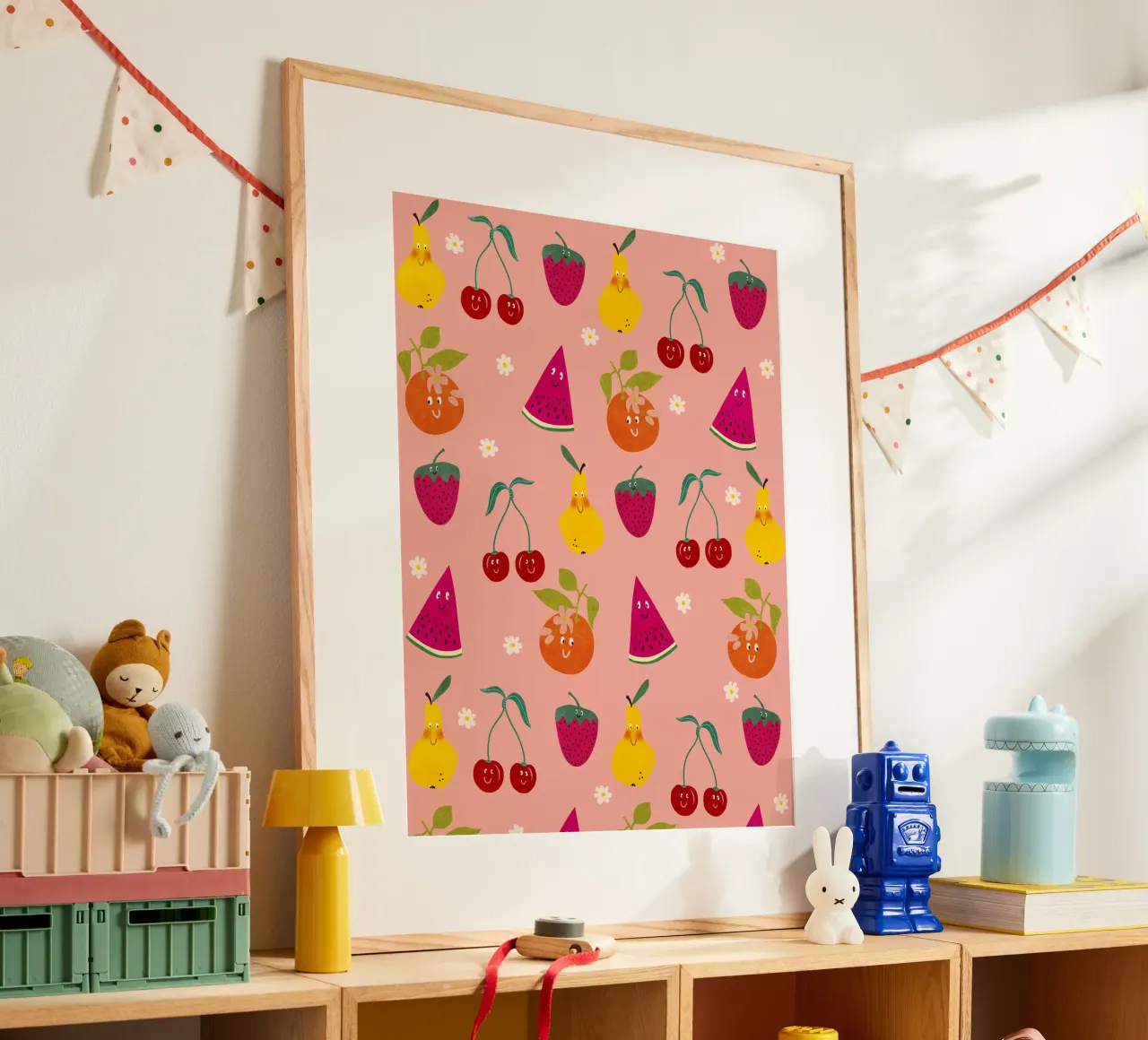 Pattern Fruit Gang poster con telaio in legno da Illustration Raissa Oltmanns