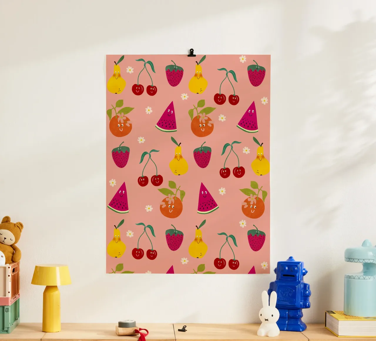 Pattern Fruit Gang poster con telaio in legno da Illustration Raissa Oltmanns
