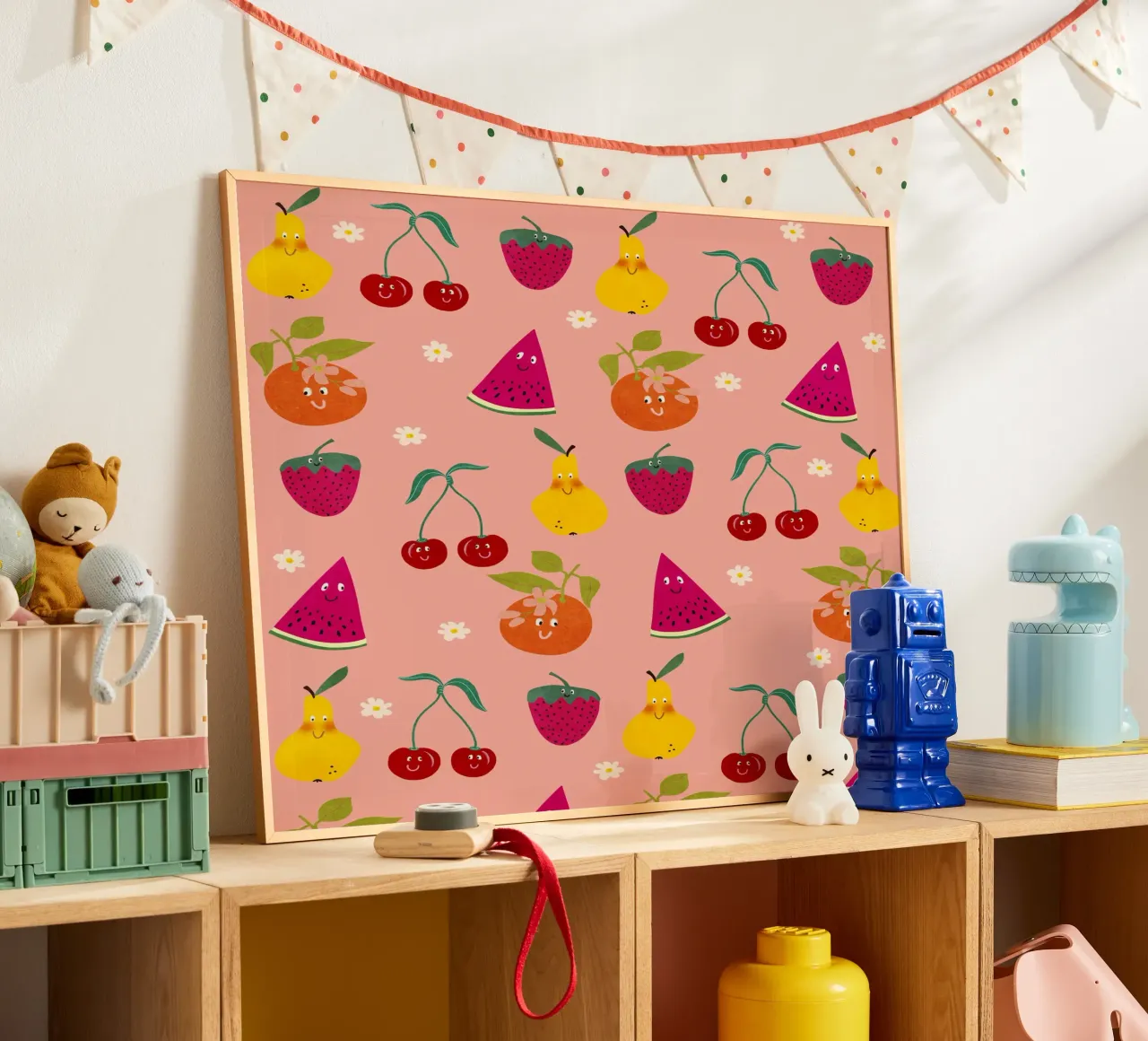 Pattern Fruit Gang poster con telaio in legno da Illustration Raissa Oltmanns