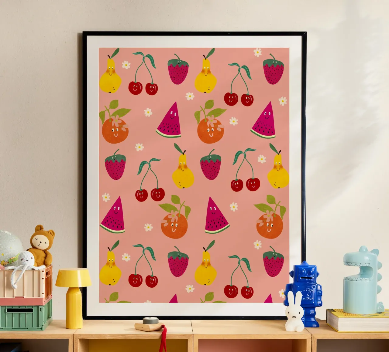 Pattern Fruit Gang poster con telaio in legno da Illustration Raissa Oltmanns