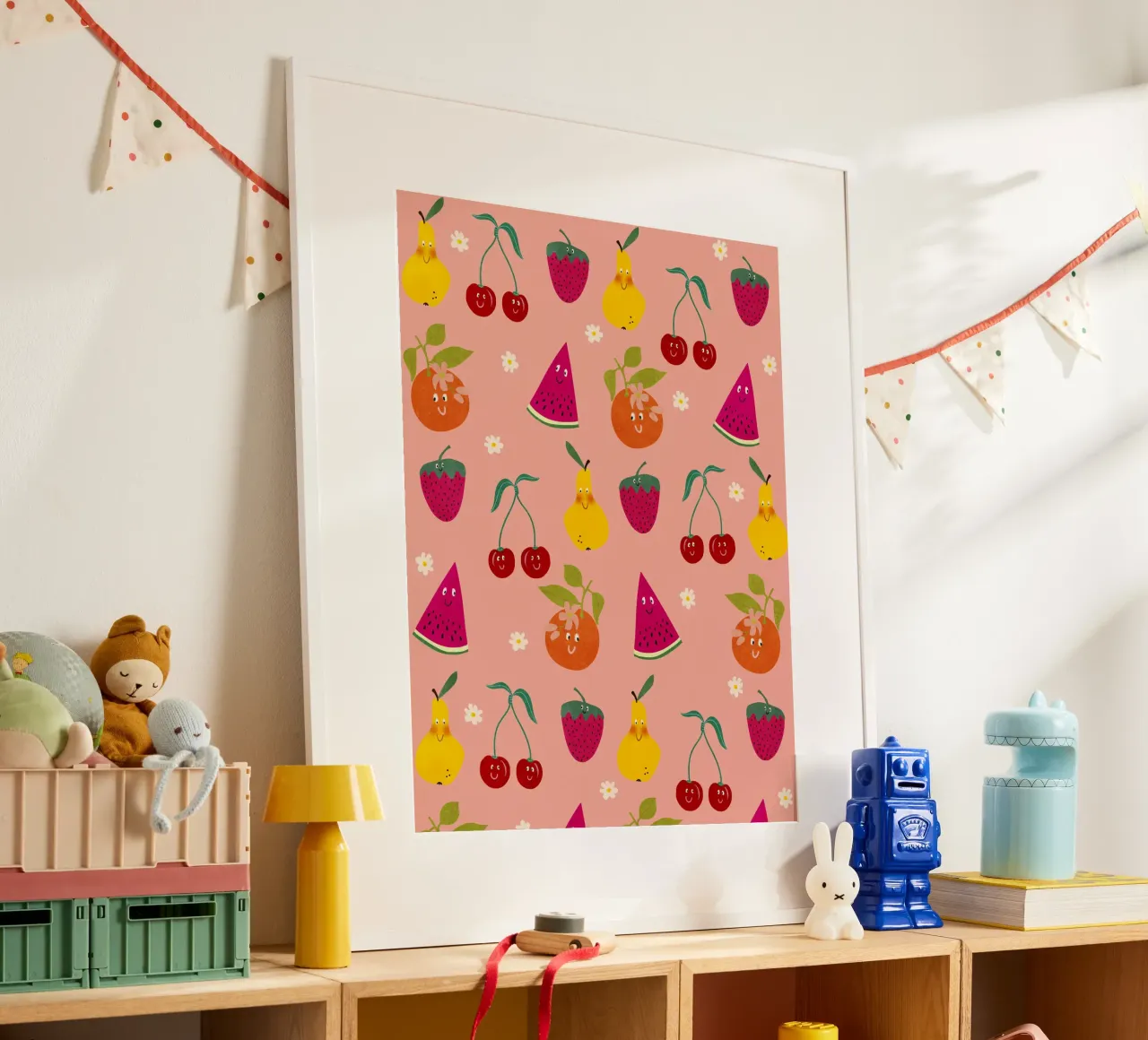 Pattern Fruit Gang poster con telaio in legno da Illustration Raissa Oltmanns