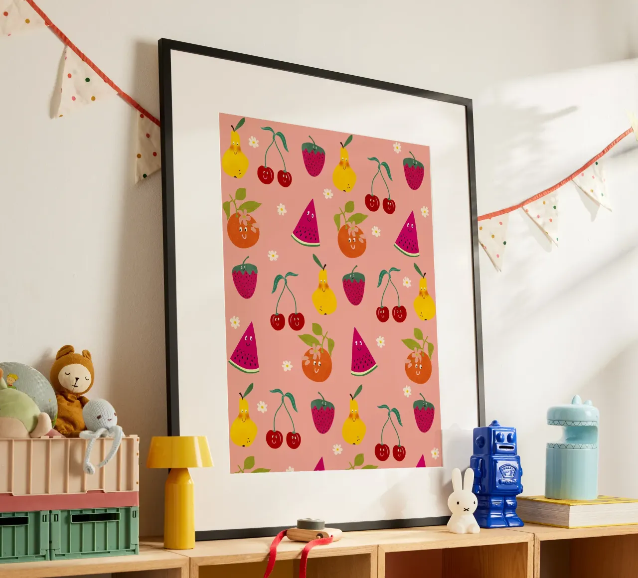 Pattern Fruit Gang poster con telaio in legno da Illustration Raissa Oltmanns