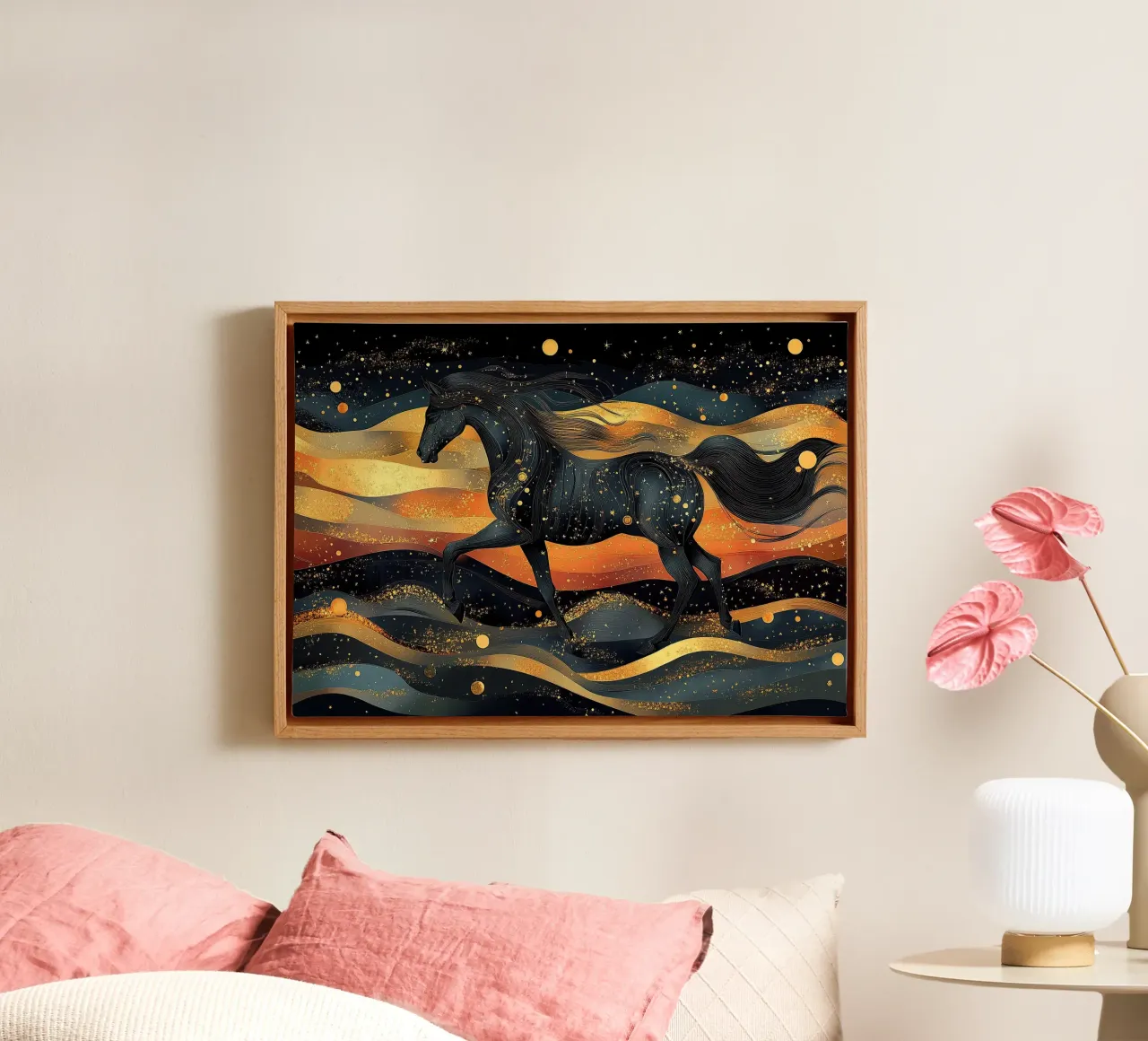Dance of the mane: In the rhythm of the wind canvas with Floater frame by Nikis Art Studio