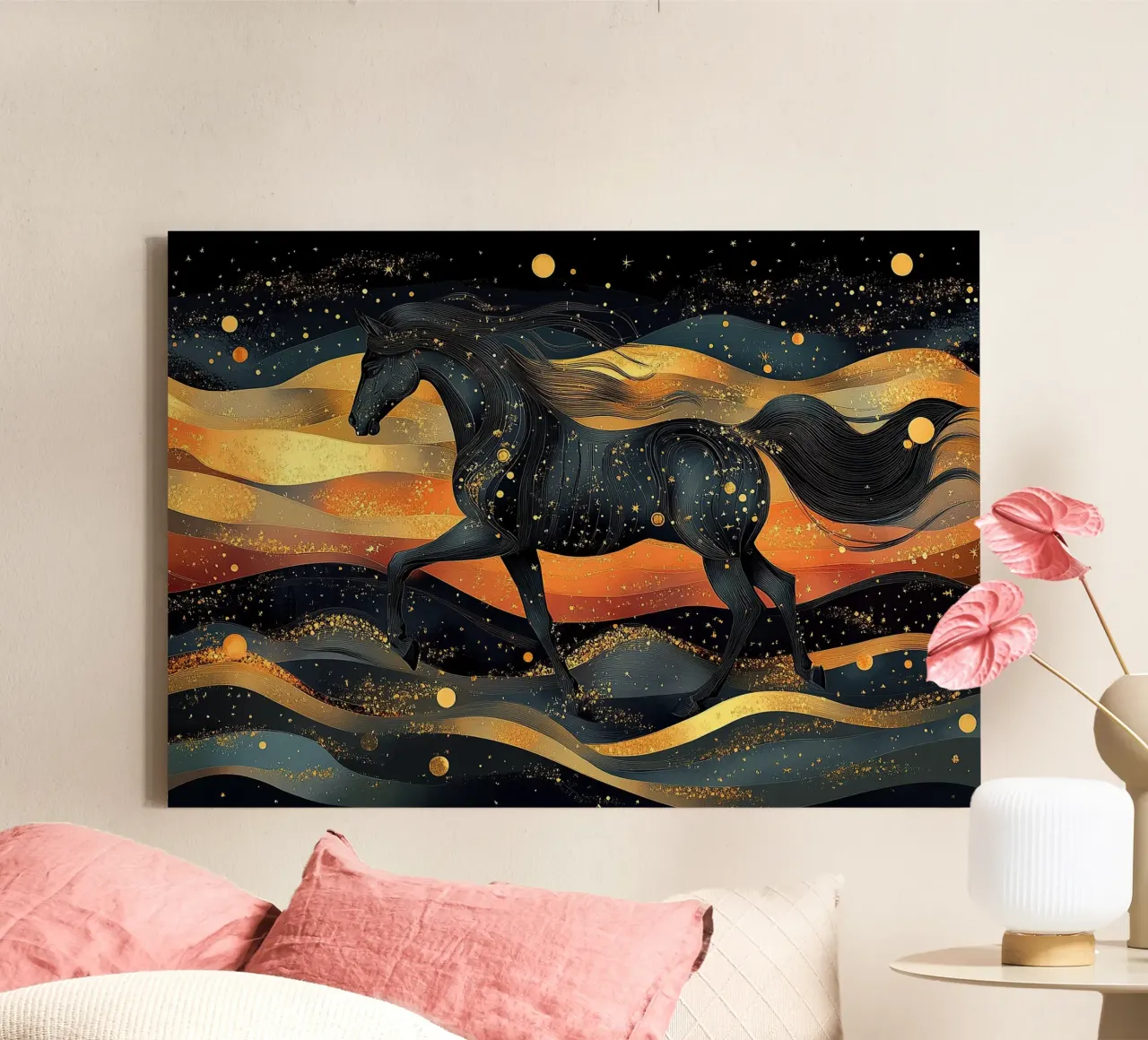 Dance of the mane: In the rhythm of the wind canvas with Floater frame by Nikis Art Studio