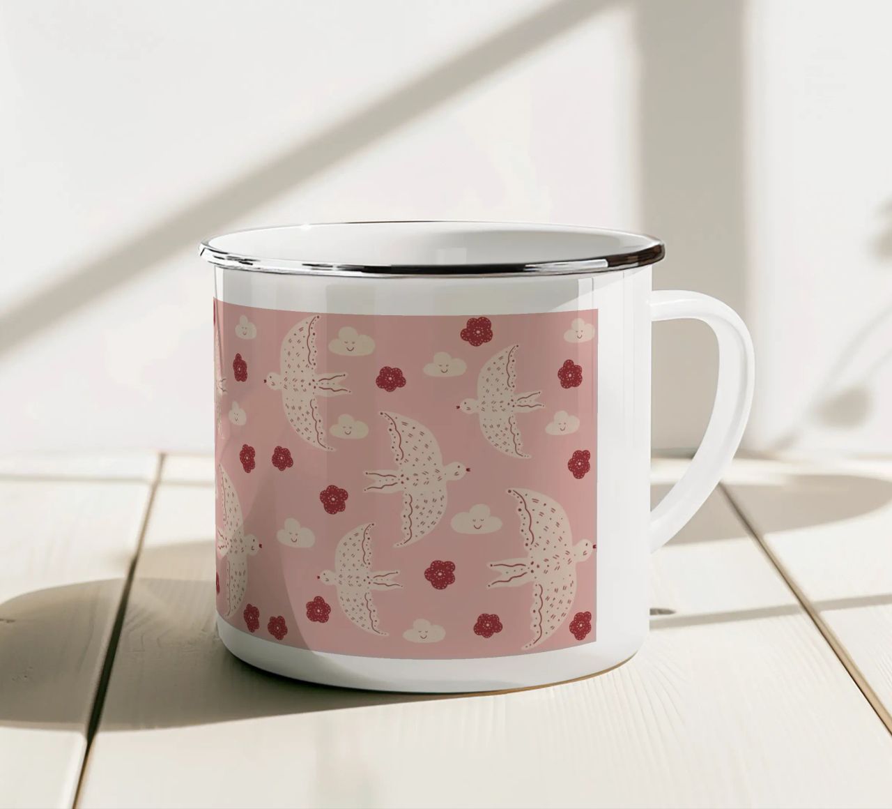 Pattern Abstract Birds tazza in smalto da Illustration Raissa Oltmanns