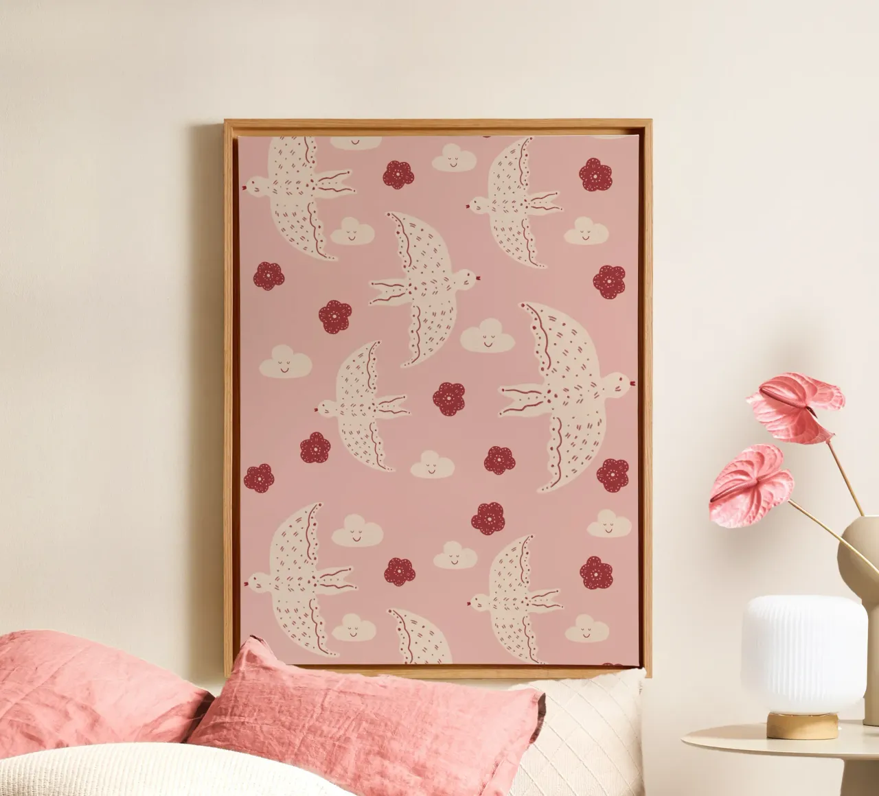 Pattern Abstract Birds tela con Cornice a cassetta da Illustration Raissa Oltmanns