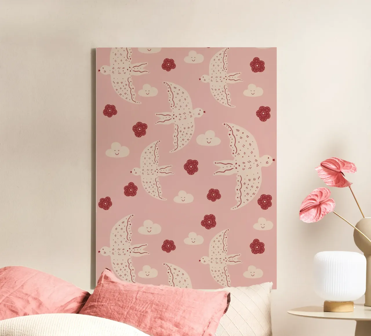 Pattern Abstract Birds tela con Cornice a cassetta da Illustration Raissa Oltmanns