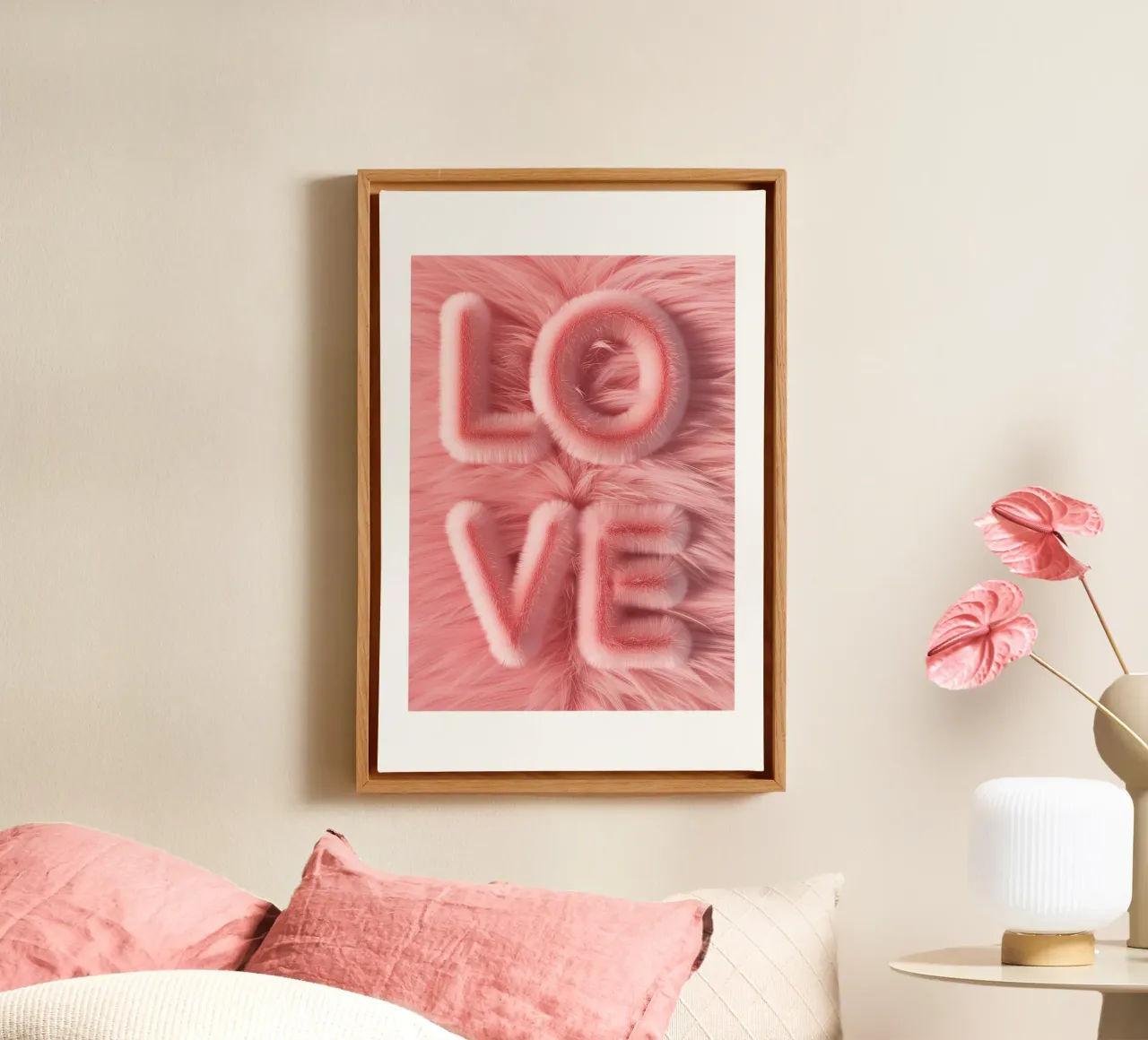 Amore peloso - Rosa tela con Cornice a cassetta da Malou-Studio