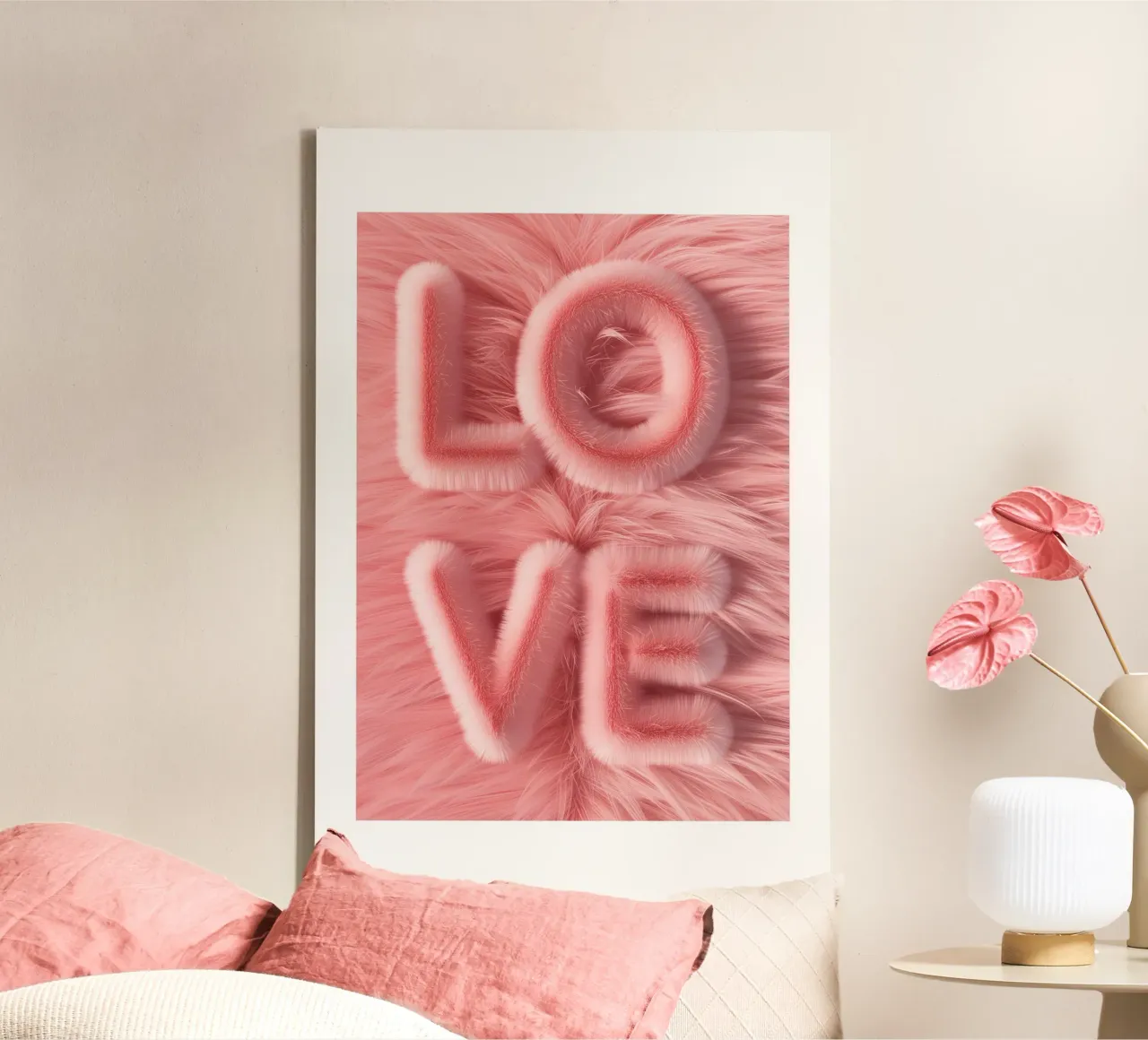 Amore peloso - Rosa tela con Cornice a cassetta da Malou-Studio