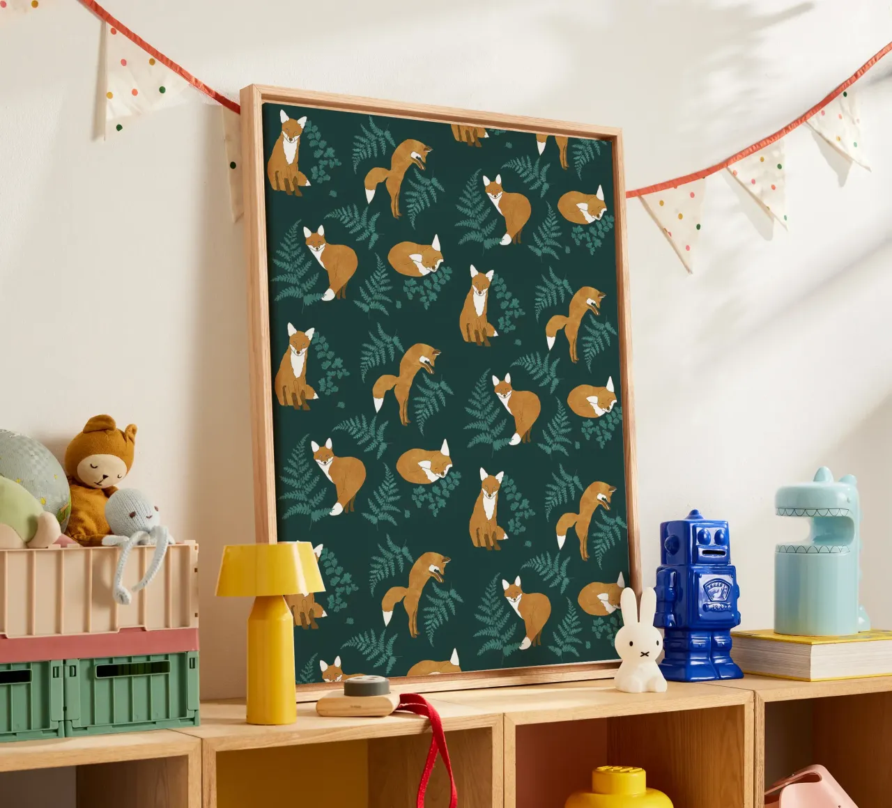Neugieriger Fuchs Leinwand mit Schattenfugenrahmen von Illustration Raissa Oltmanns