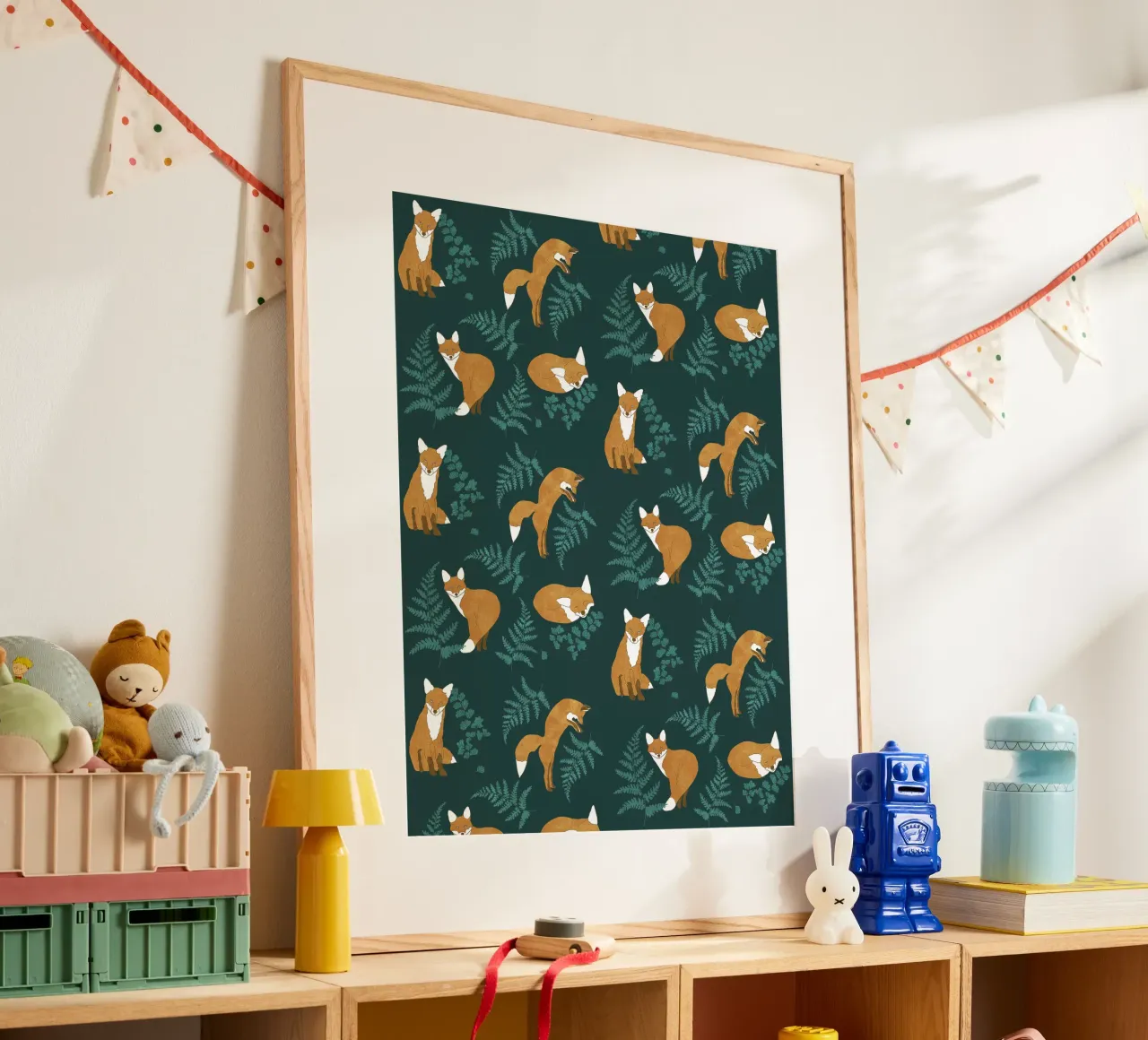 Volpe curiosa poster con telaio in alluminio da Illustration Raissa Oltmanns