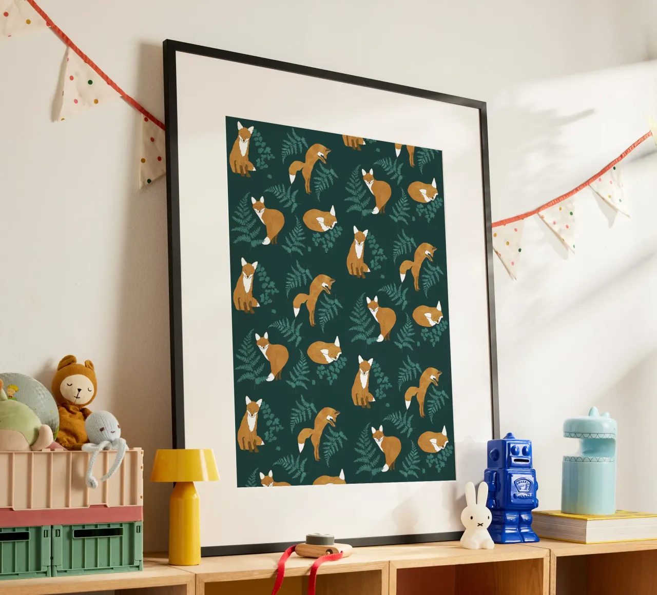 Volpe curiosa poster con telaio in alluminio da Illustration Raissa Oltmanns